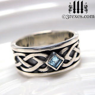 mens celtic knot wedding ring soul love with december blue topaz stone sterling silver