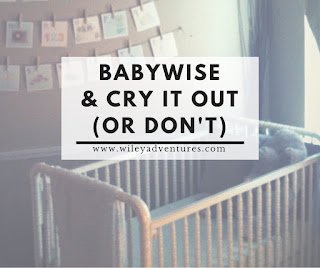 Text: Babywise & Cry It Out (Or Don't) www.WileyAdventures.com  Picture: crib in a baby's room