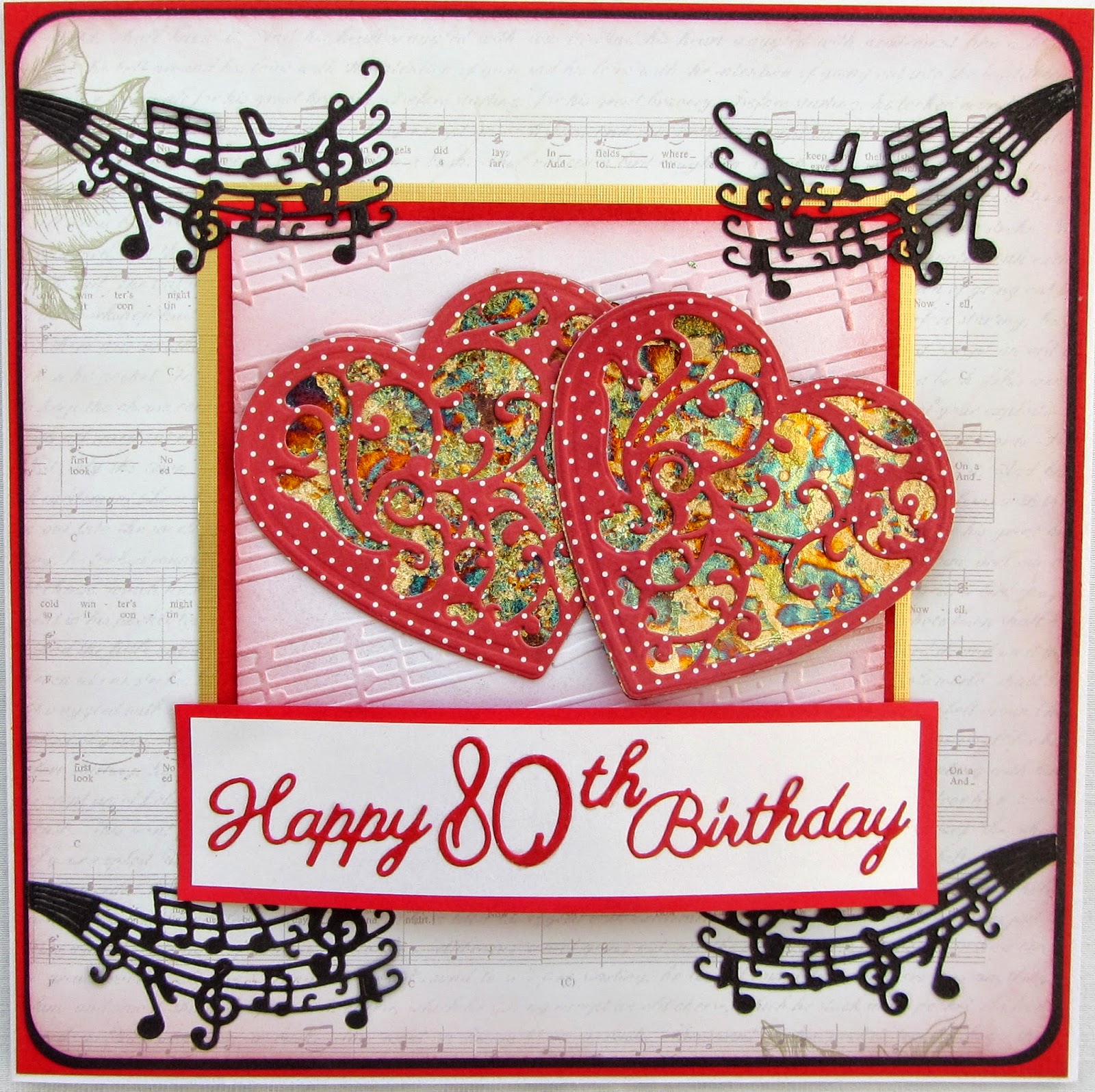 Tinyrose's Craft Room: Hearts and music 80th Birthday Card