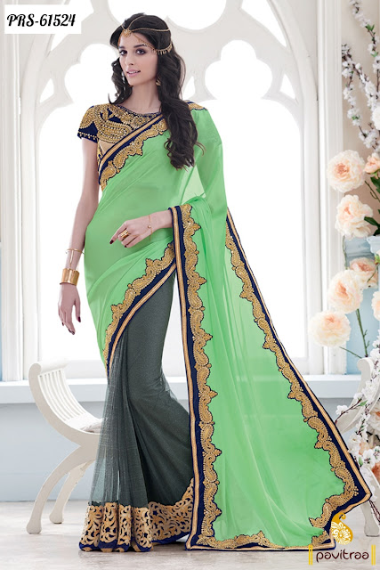Buy Medium Sea Green Color Lycra Heavy Designer Wedding Bridal Lehenga Style Sarees for Wedding Wear Online Shopping with Discount Prices at Pavitraa.in