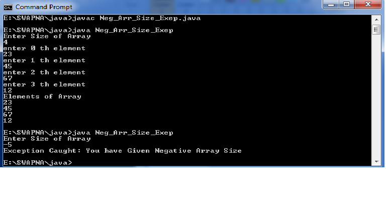 SWAPNA MEDIKONDA: Write a JAVA program for example of try and catch ...