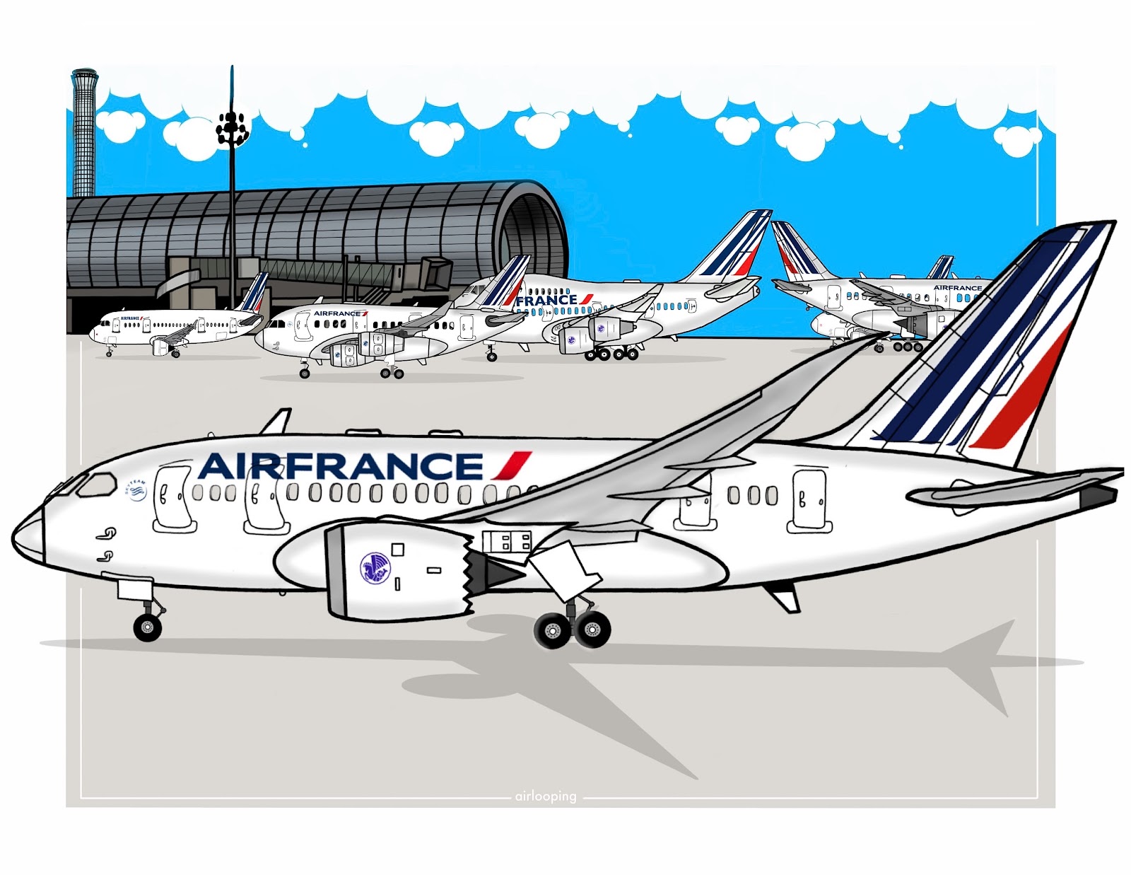 air looping 787 Air France  Roissy Charles de Gaulle  Dessin / Dibujo