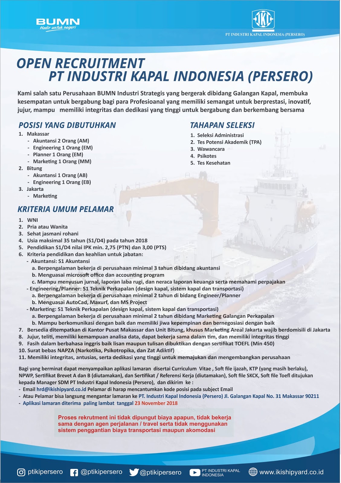Lowongan Kerja PT Industri Kapal Indonesia (Persero) - Lowongan Kerja