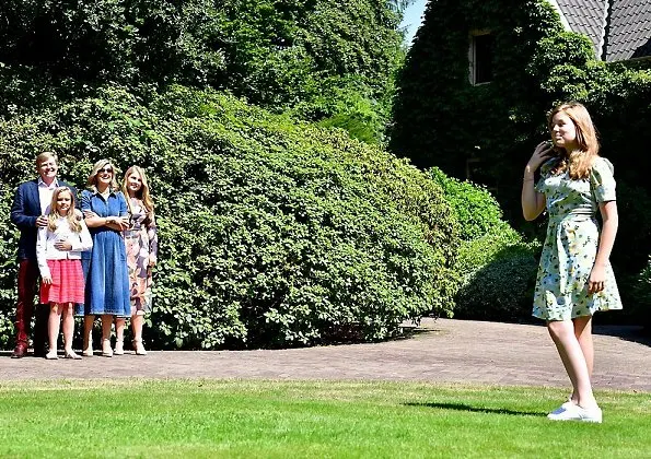 Queen Maxima wore Co Denim midi dress, Crown Princess Amelia wore Sissy-Boy Print dress. Princess Alexia and Princess Ariane summer photo