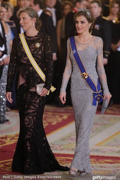 Queen Letizia of Spain and Maria Clemencia Rodriguez de Santos attend a Gala dinner at the Royal Palace on March 2, 2015 in Madrid, Spain