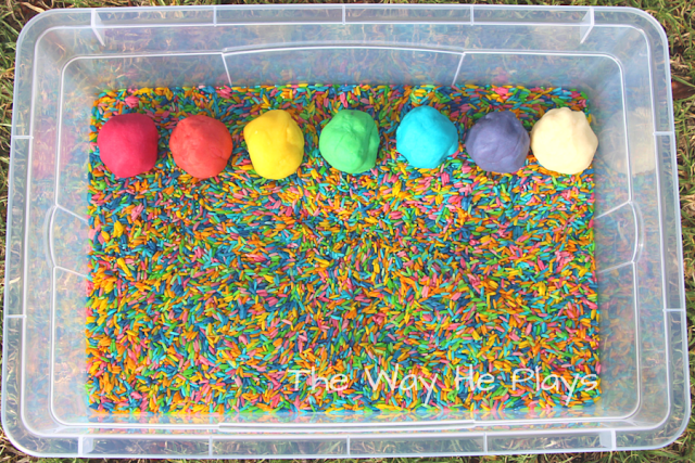 Rainbow rice and playdough
