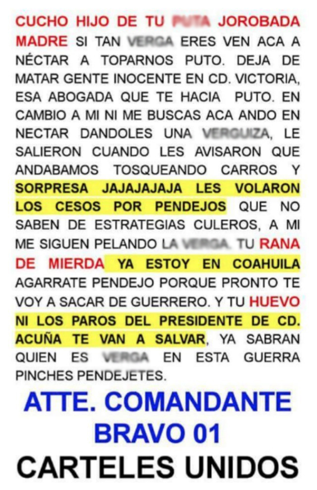 Zetas "B" amenazan extender guerra a Coahuila y acusan protección de alcalde de Acuña, sin protecció Coahuila-Mayor