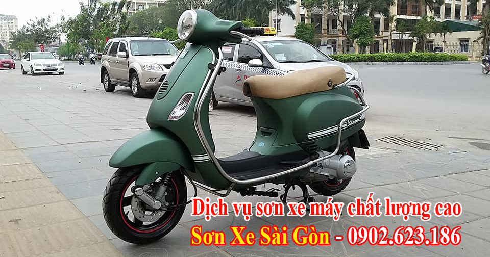 Sơn xe Vespa LX màu xanh rêu nhám cực đẹp - Piaggio Vespa Sài Gòn