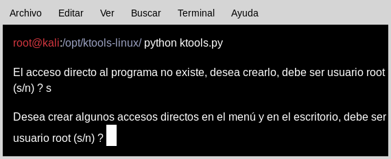 Ktools primera ejecución