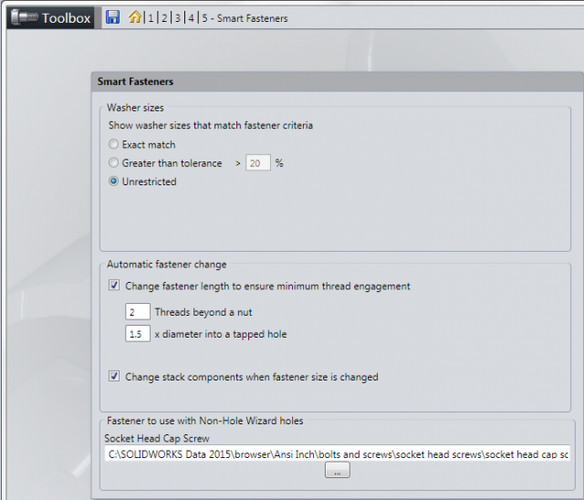 How to change the default SOLIDWORKS Smart Fastener test