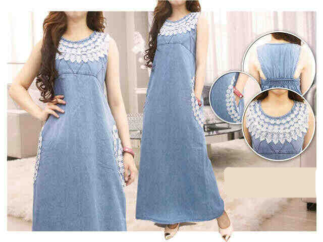 Longdress Jeans  Lengan Buntung ZK 151202 Pakaian Wanita