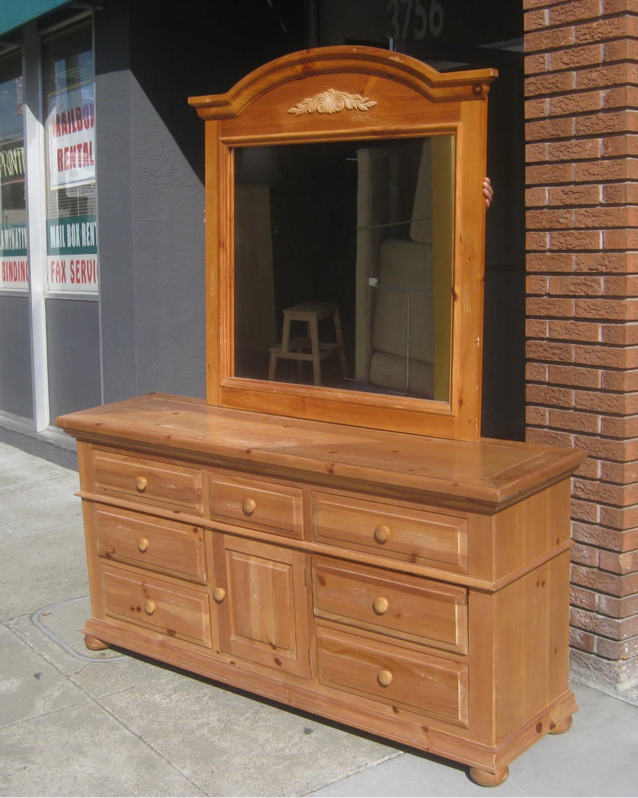 UHURU FURNITURE & COLLECTIBLES SOLD Pine Dresser and Mirror 85