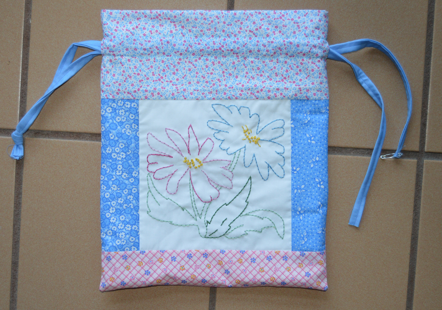 Inspired by Fabric: Summer of Sewing: Embroidered Drawstring Bag