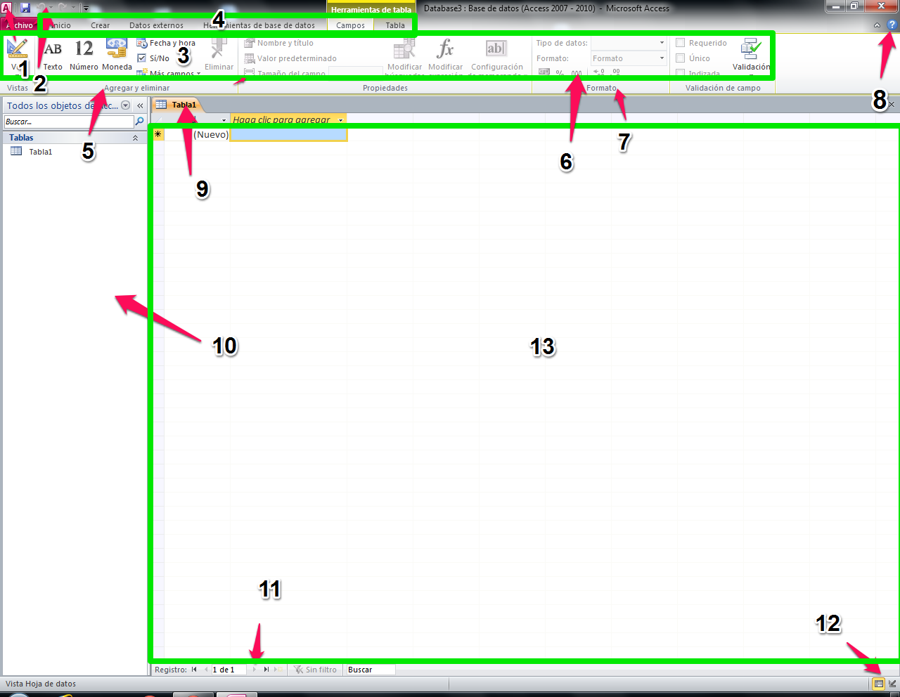 La informática al descubierto Interfaz gráfica de Access 2010