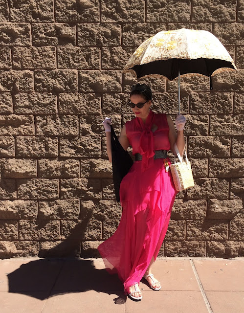Gail Carriegr Wears a Bright Pink 1930s Maxi Dress at Phoenix Comic Con 2018