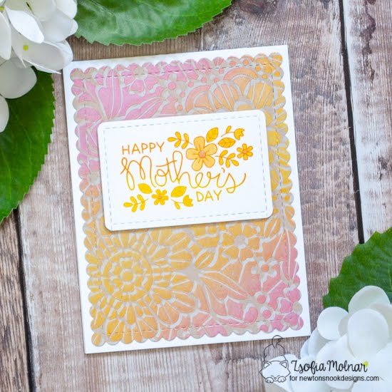 Stenciled Mother's Day Cards by Zsofia Molnar | Floral Lace Stencil, Mother's Day Stamp Set, and Frames & Flags Die Set by Newton's Nook Designs #newtonsnook #handmade