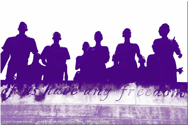 Silhouette view of memoril statues of the Clinton Twelve, Green McAdoo Center Silhouette view of memoril statues of the Clinton Twelve, Green McAdoo Center