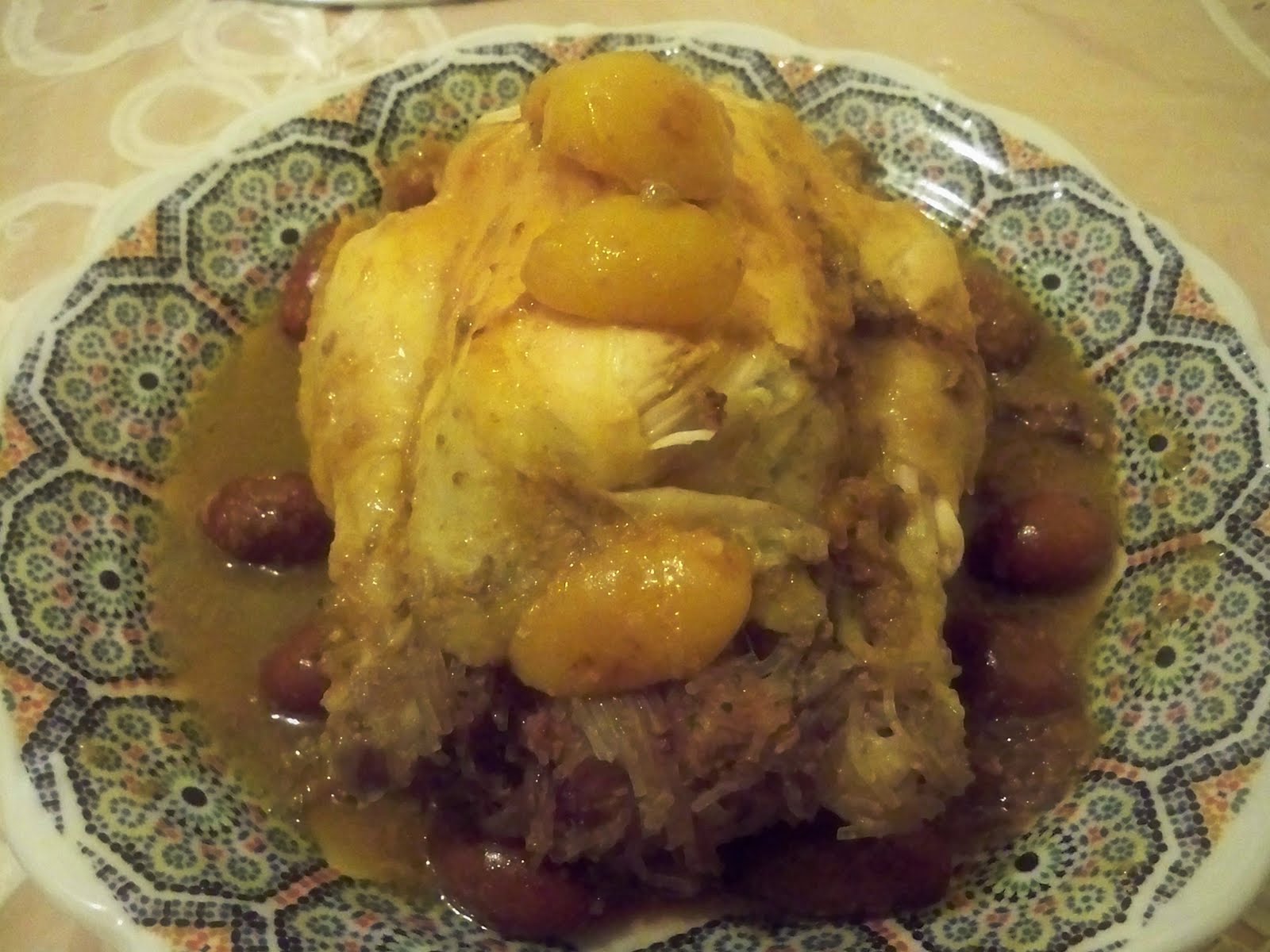 Sweet Coconut and Cumin Moroccan chicken stuffed w/ livers & vermicelli