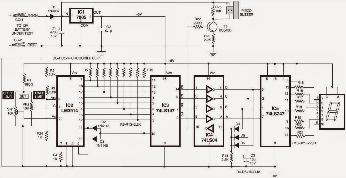 Lead Acid Battery Charge Monitor Circuit Diagram