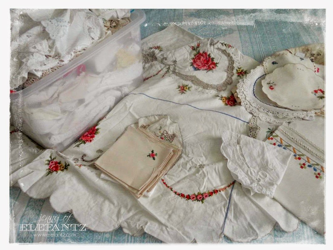 Jenny of ELEFANTZ Ideas for using vintage linens...