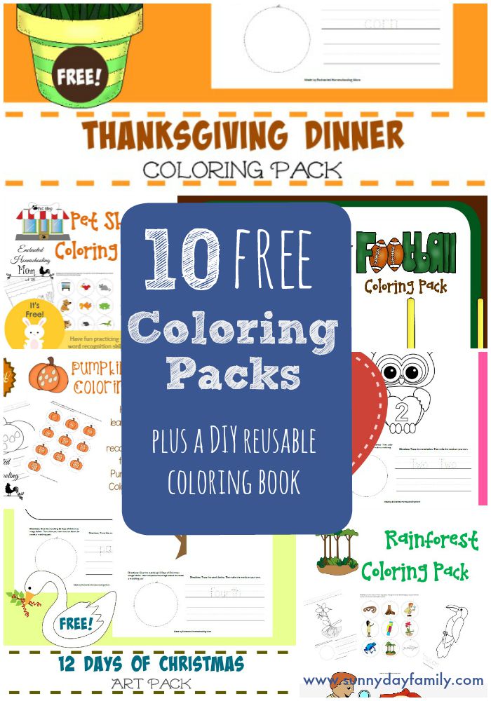 10 Free Coloring Packs including Fall themes and holidays! Plus see how to make a DIY reusable coloring book.