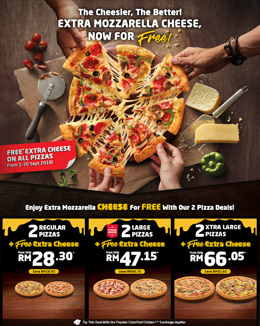 free extra mozarella cheese with 2 pizza deals