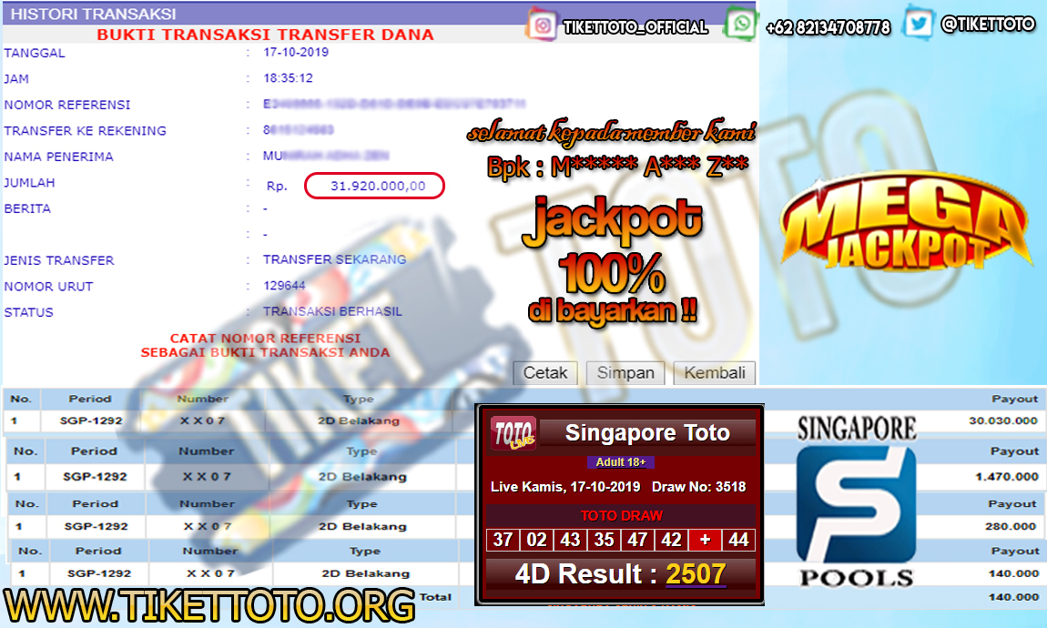 JACKPOT TOGEL SINGAPORE 17 OKTOBER 2019