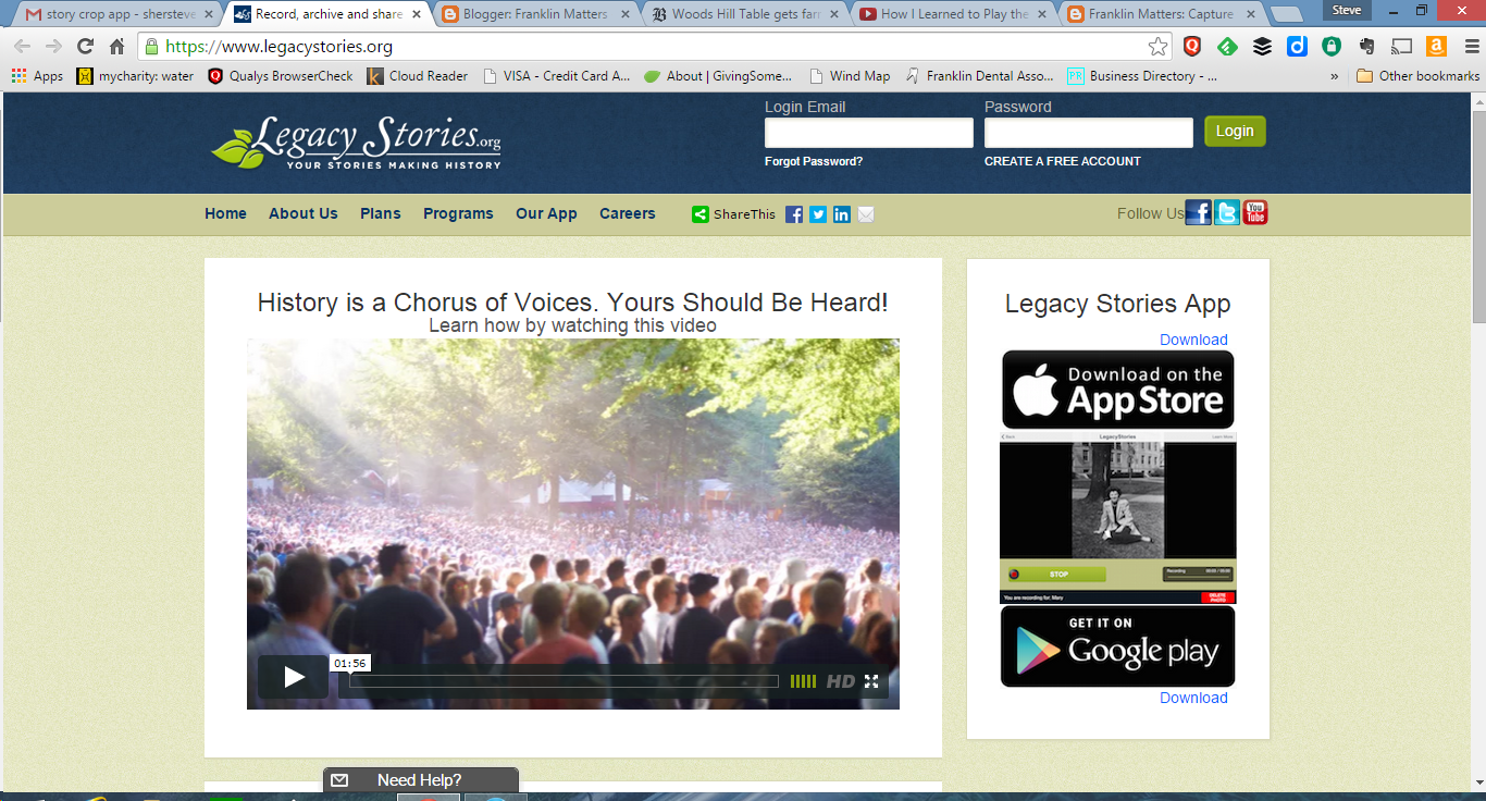 screen grab of Legacy Stories webpage
