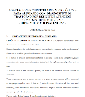 ADAPTACIONES CURRICULARES METODOLÓGICAS  ALUMNOS CON TRASTORNO POR DÉFICIT DE ATENCIÓN