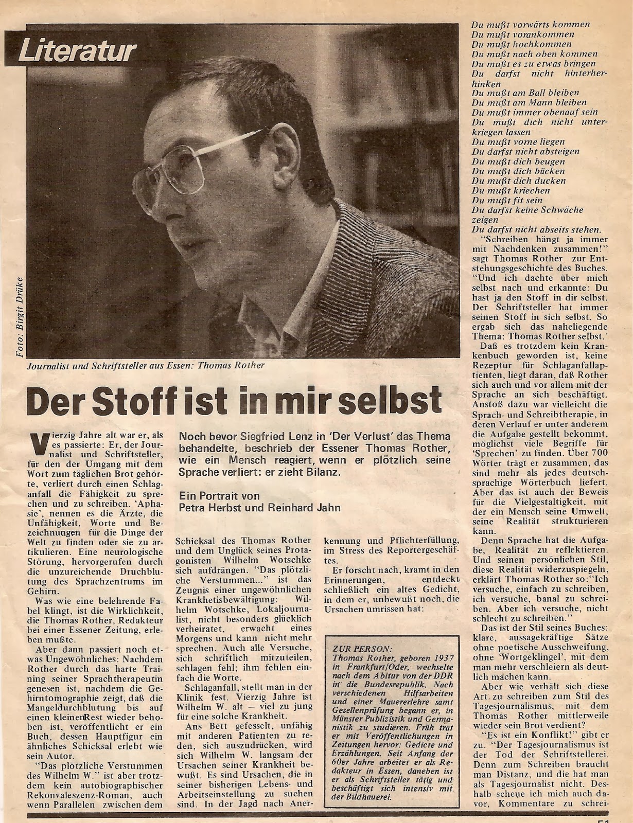 krimiblock: Marabo 1982Der Stoff ist in mir selbstPortrait Thomas Rother