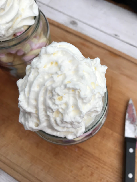Squirty cream added to the jars