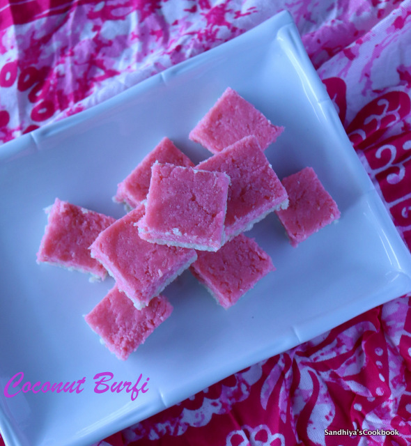 Sandhiya's Cookbook Double Layer Coconut Burfi Coconut Burfi with