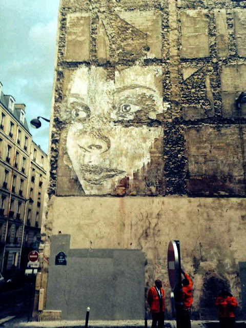 Street Art By Portuguese Artist Vhils On Rue De La Fontaine Au Roi, Paris, France. 2