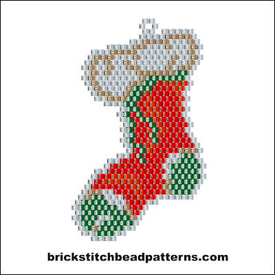 Click for a larger image of the Christmas Stocking brick stitch bead pattern labeled color chart.