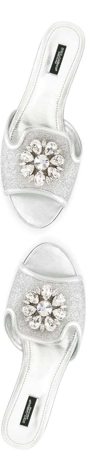 Dolce & Gabbana Flat Embellished Sandal in Silve