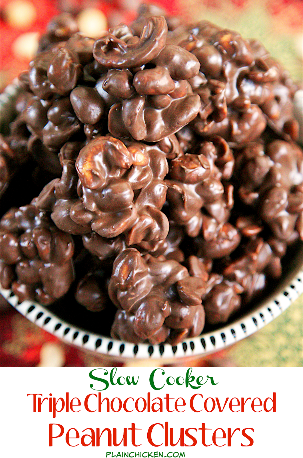 picture of prepared triple chocolate covered peanut clusters
