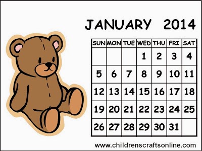 January 2014 Coloring Calendars - Cute Children 2014 January Calendar For Kids.JPG