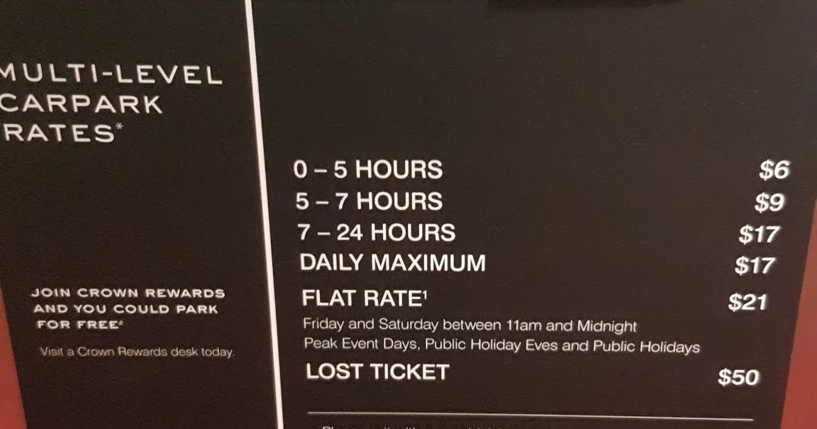 JustLocal (Just Local) Crown Casino parking rates. Watch out for the 21 flat rate parking.