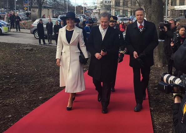 Crown Princess Victoria and Prince Carl Philip met with the President of Finland at the Finnish Embassy in Stockholm.