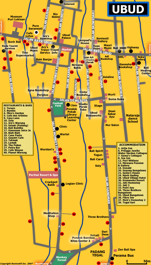 Mapa hoteles Ubud