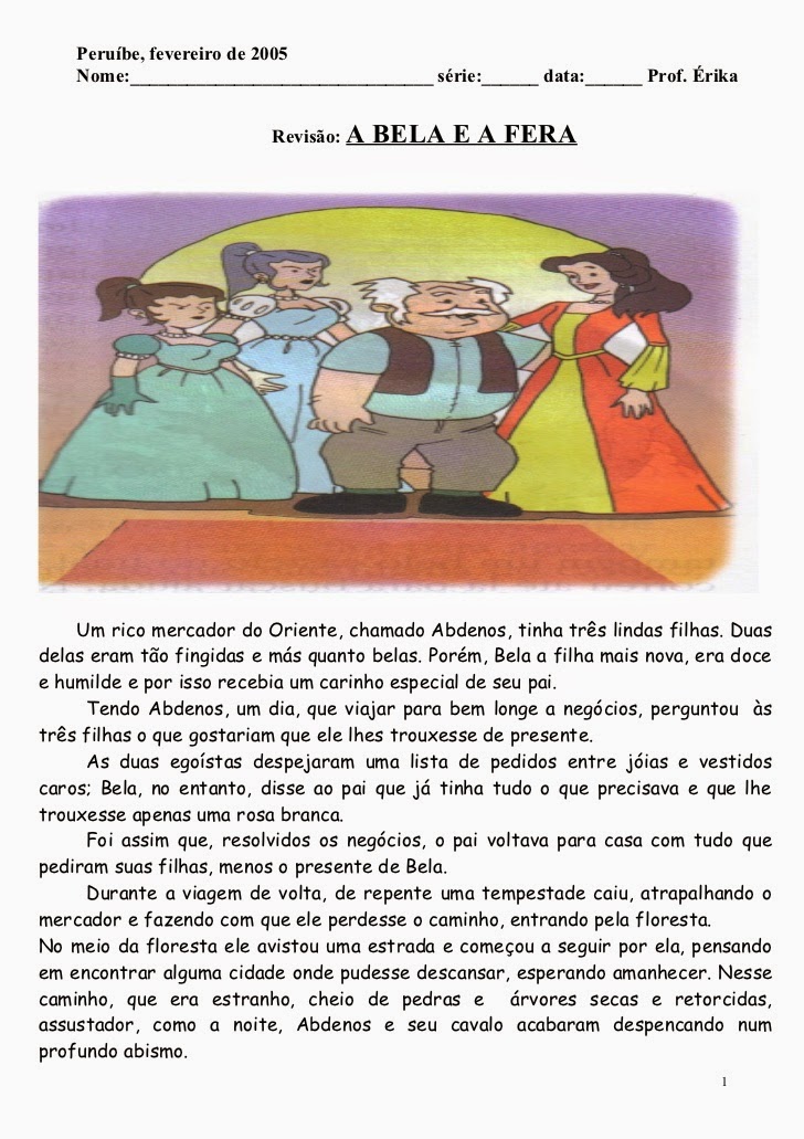 CANTINHO DA EDUCAÇÃO Texto A Bela e a Fera CANTINHO DA EDUCAÇÃO Texto A Bela e a Fera