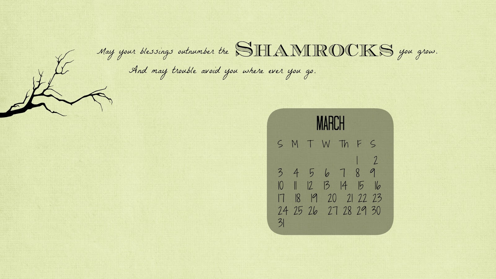 All The Pretty Things March Desktop Calendar