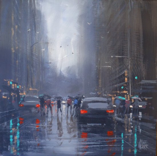 Mike Barr pinturas cidades australianas na chuva impressionista triste