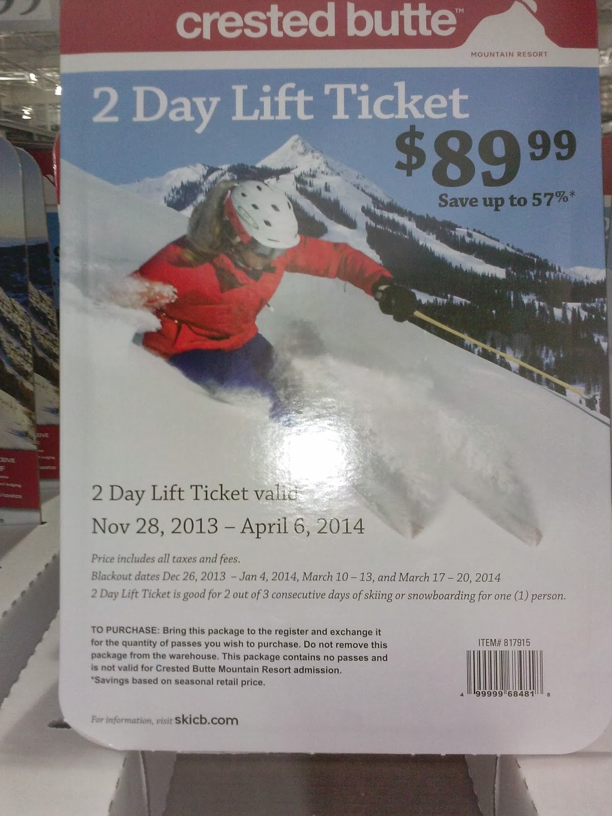 Colorado Ski Deals and Bargains: 2013 2014 Crested Butte lift tickets in Superior, Colorado Costco