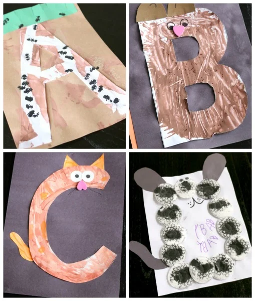alphabet letter crafts a, b, c, and d