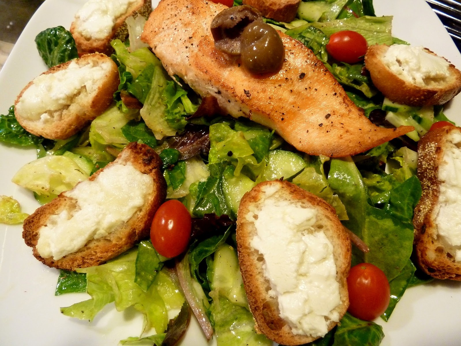 Life In Positudiness Salmon and Toasted Goat Cheese Salad