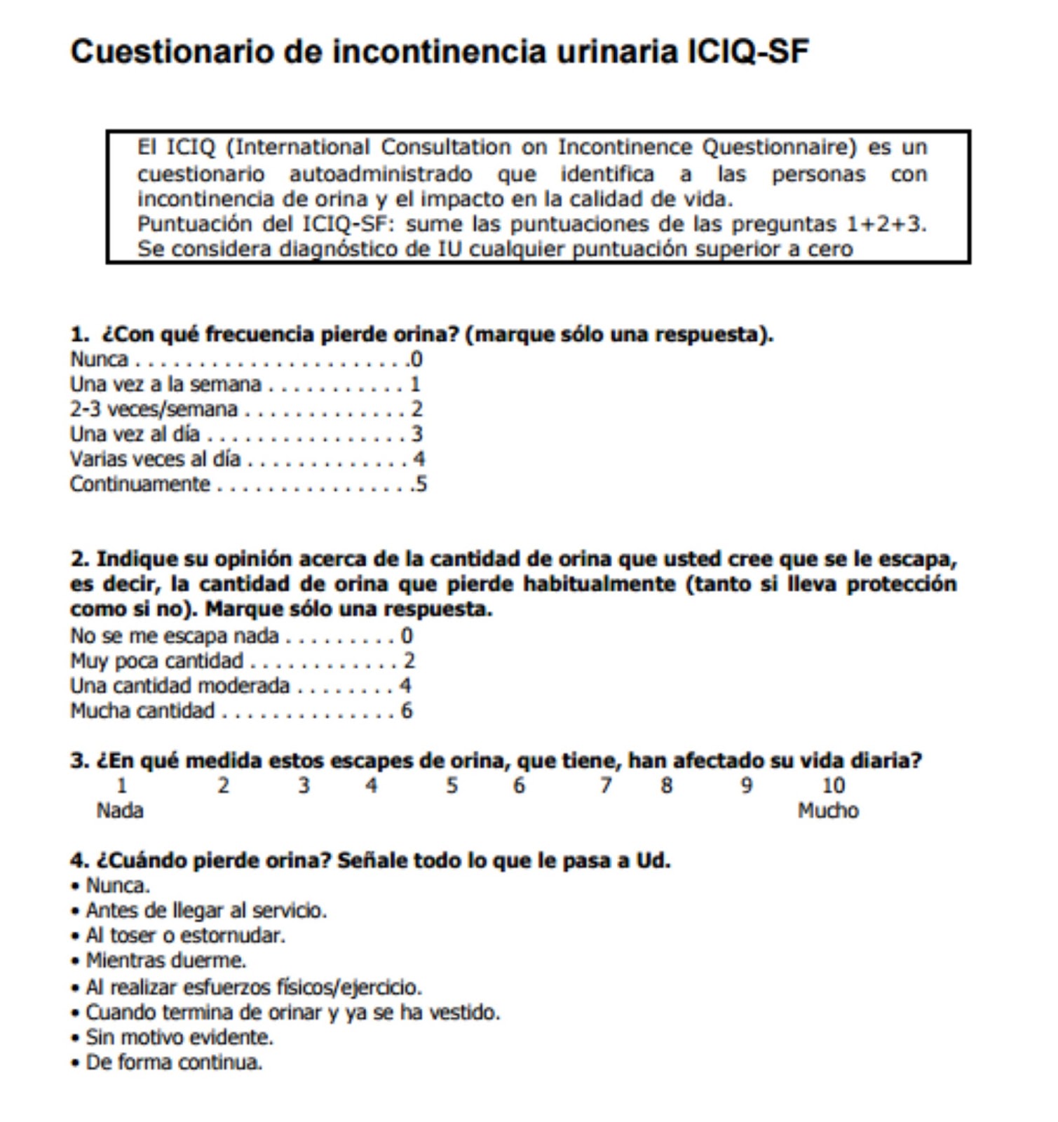urodyblog Cuestionario internacional de incontinencia de orina ICIQSF