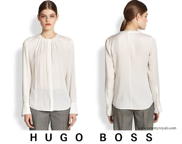 Queen Letizia wore Hugo Boss Banora2 Silk Blouse