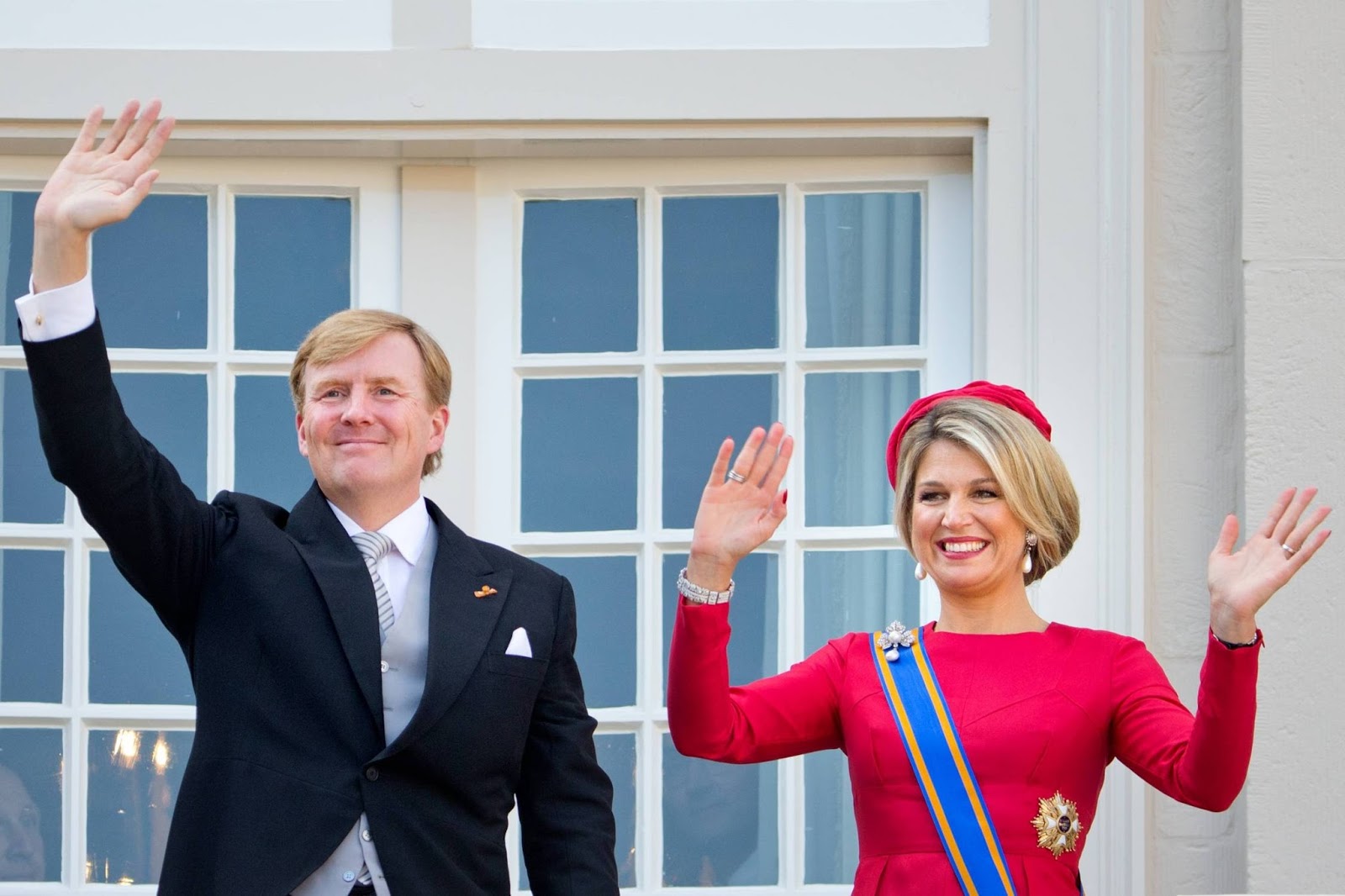 King Willem-Alexander, Queen Maxima, Prince Constantijn and Princess Laurentien at the balcony of Palace Noordeinde after the Prinsjesdag ceremony