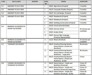 kcse timetable 2019 pdf